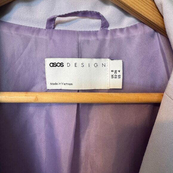 ASOS Women’s Lilac Blazer Size 4 | Oversized Longline Pastel Purple Jacket - Picture 8 of 8
